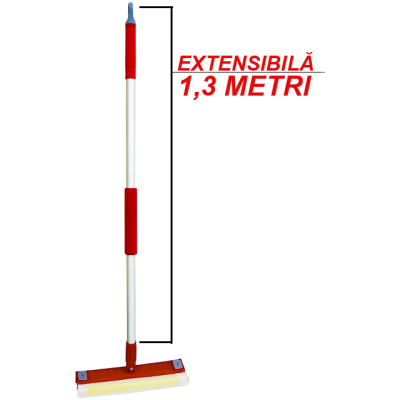 Stergator de geam multifunctional cu lamela din cauciuc, burete si maner telescopic 1.3 M